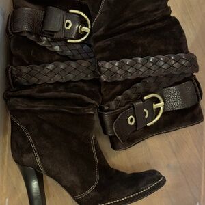 Chocolate Brown Suede Coach Boots